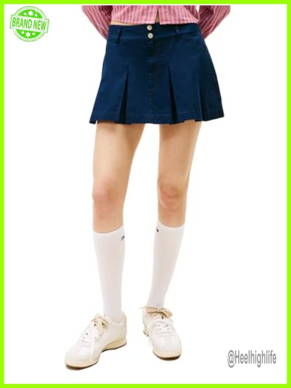 Pleated Mini Skirt 100% Cotton High Rise Straight Fit Women's